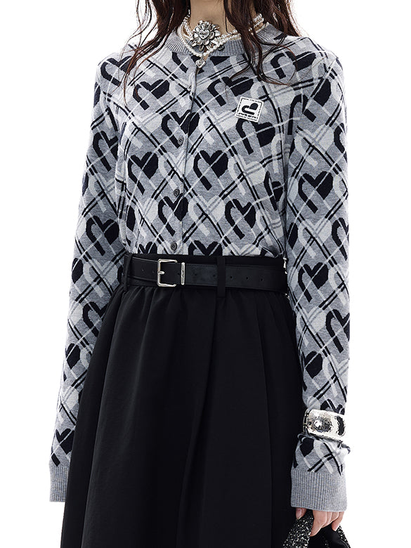Monogram Bias Plaid Knit Cardigan