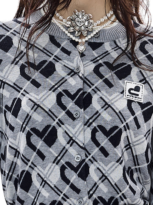 Monogram Bias Plaid Knit Cardigan