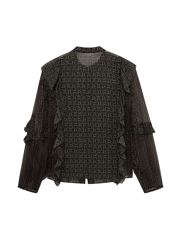 Monogram Pattern Frill Blouse