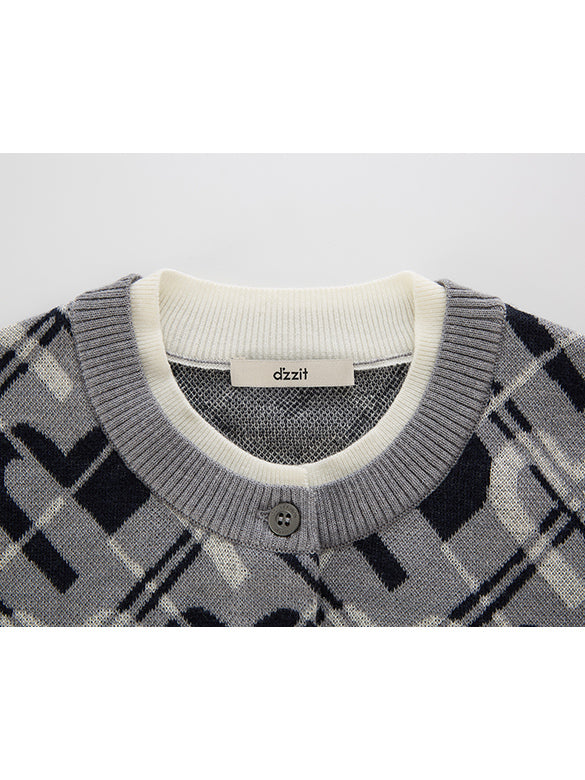 Monogram Bias Plaid Knit Cardigan