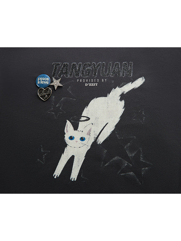 Cat Printed Badge T-shirt
