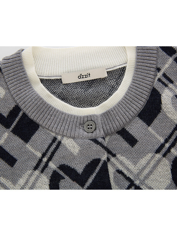 Monogram Bias Plaid Knit Cardigan