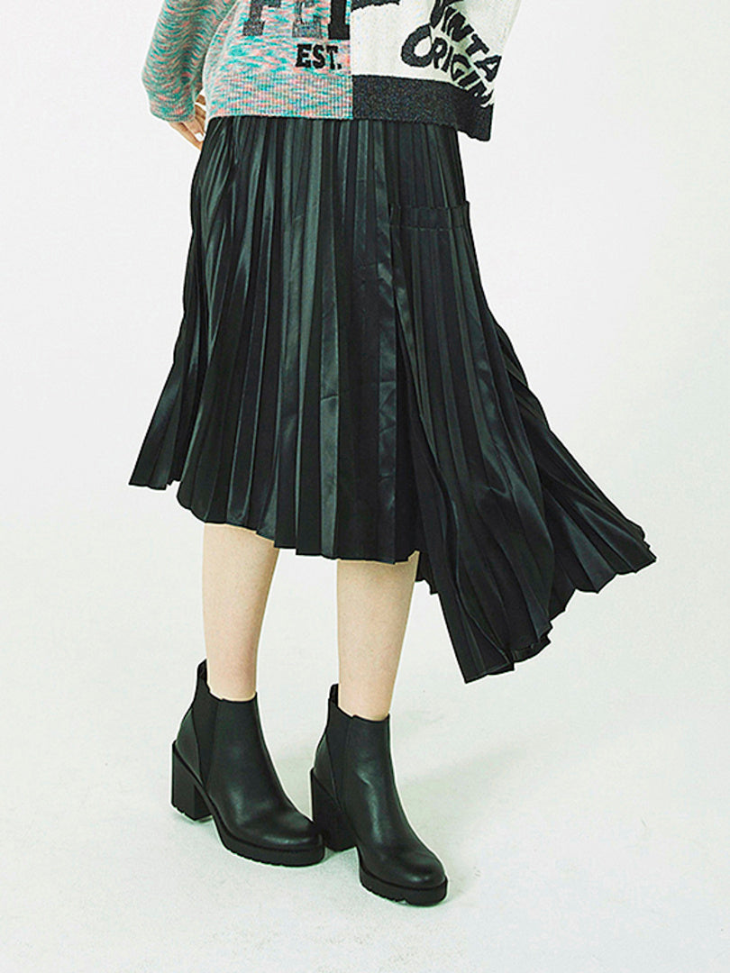 Asymmetry Design Pleats Skirt