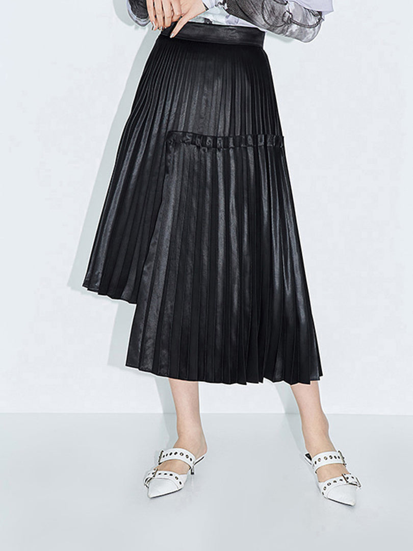 Asymmetry Design Pleats Skirt
