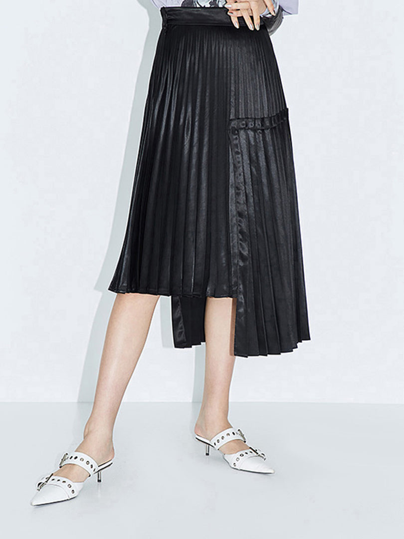 Asymmetry Design Pleats Skirt