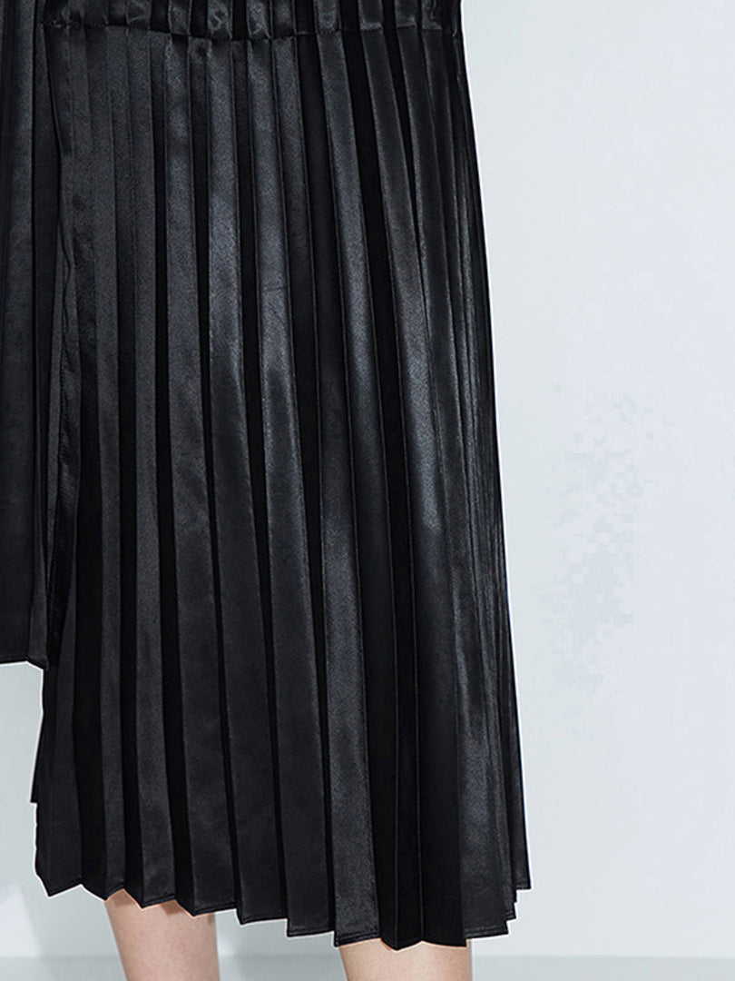 Asymmetry Design Pleats Skirt
