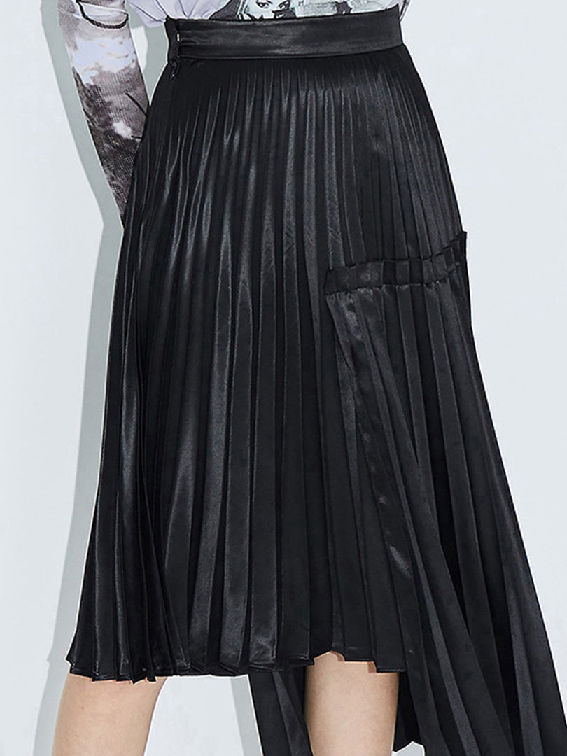 Asymmetry Design Pleats Skirt