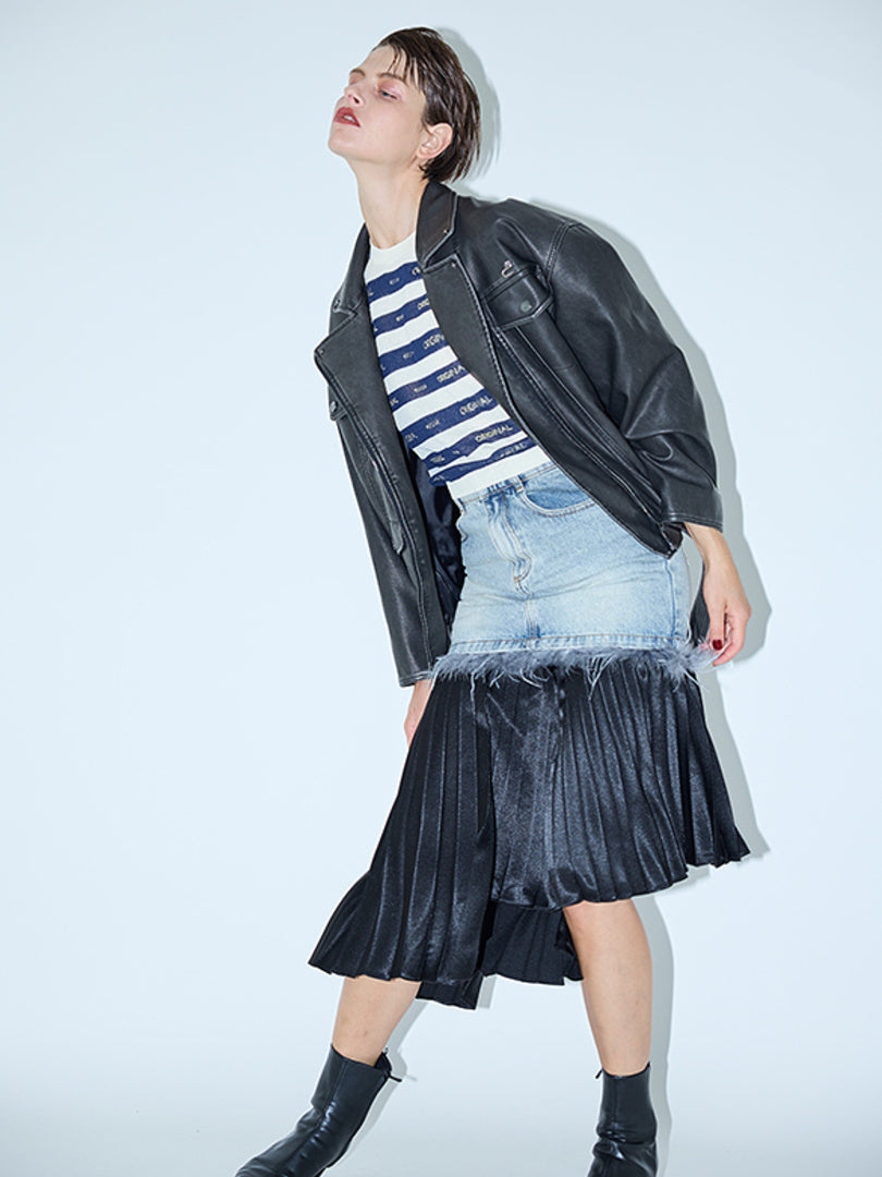 Asymmetry Design Pleats Skirt