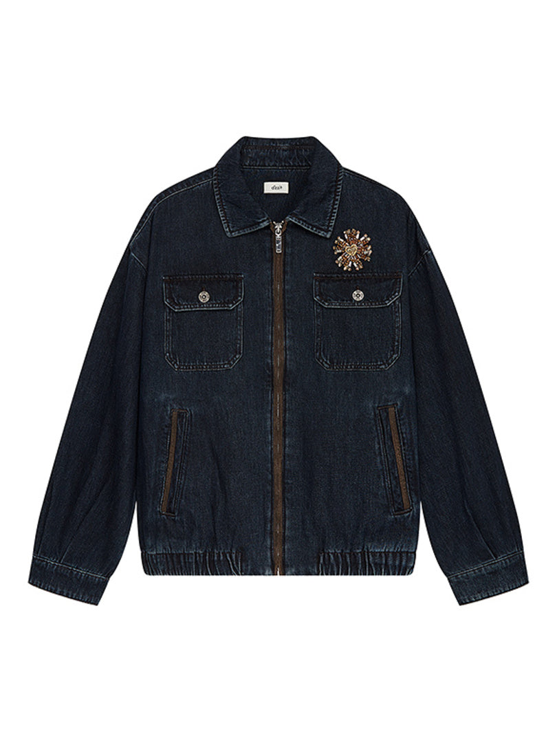 Suede Piping Denim Jacket