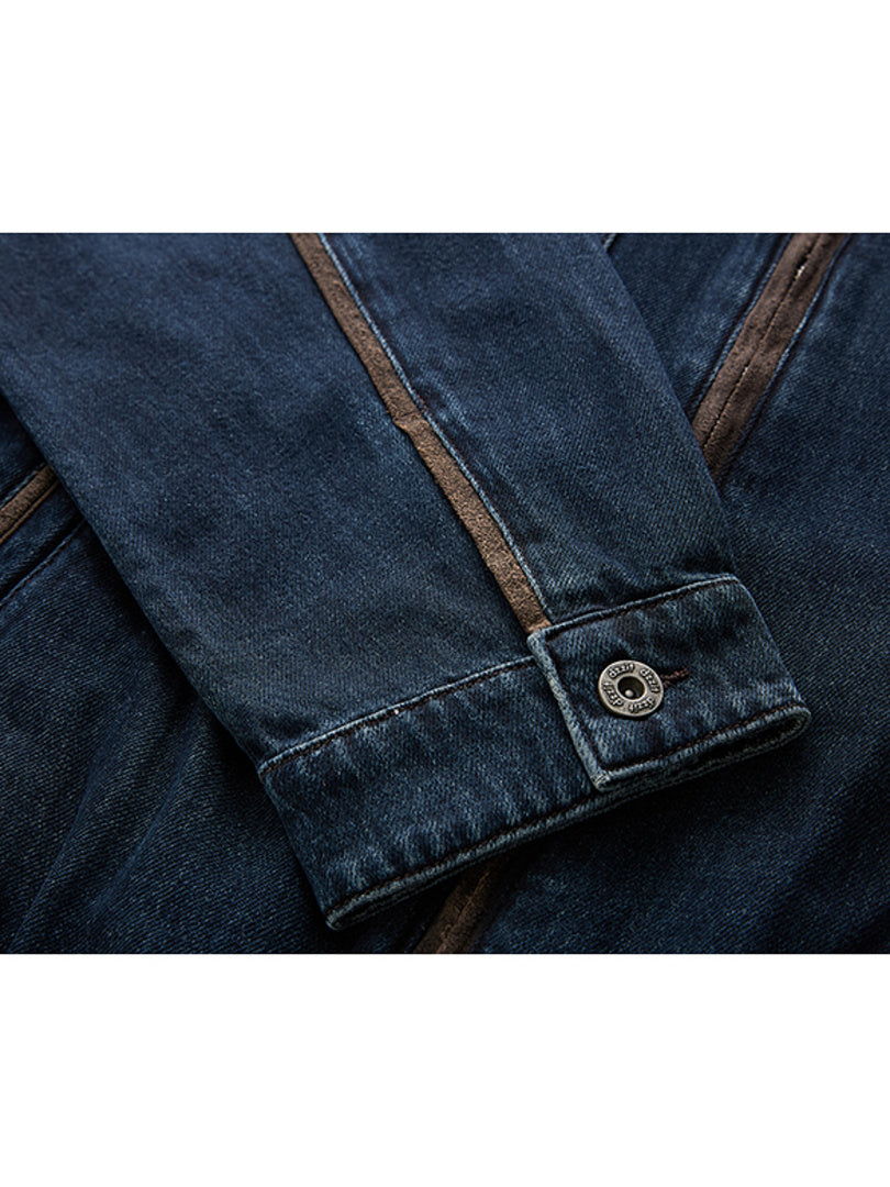 Suede Piping Denim Jacket
