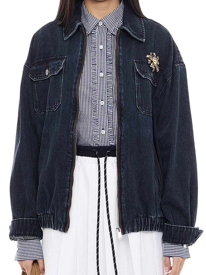Suede Piping Denim Jacket