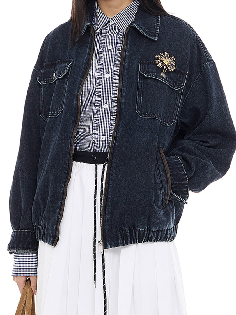 Suede Piping Denim Jacket