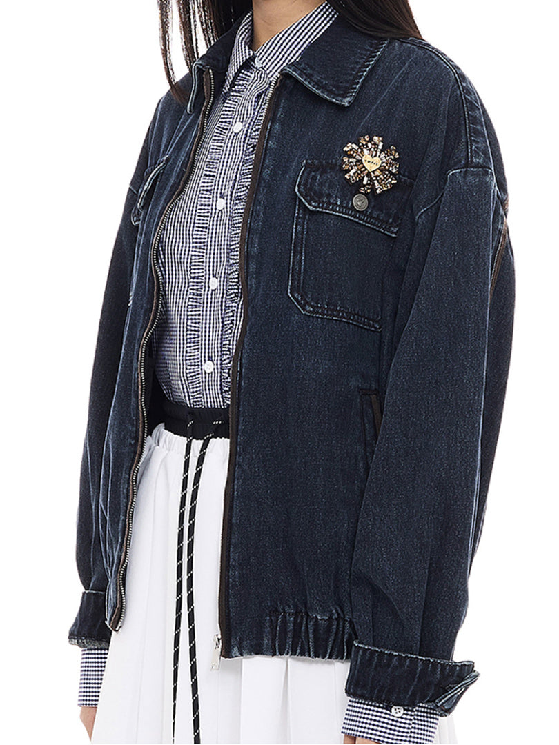 Suede Piping Denim Jacket