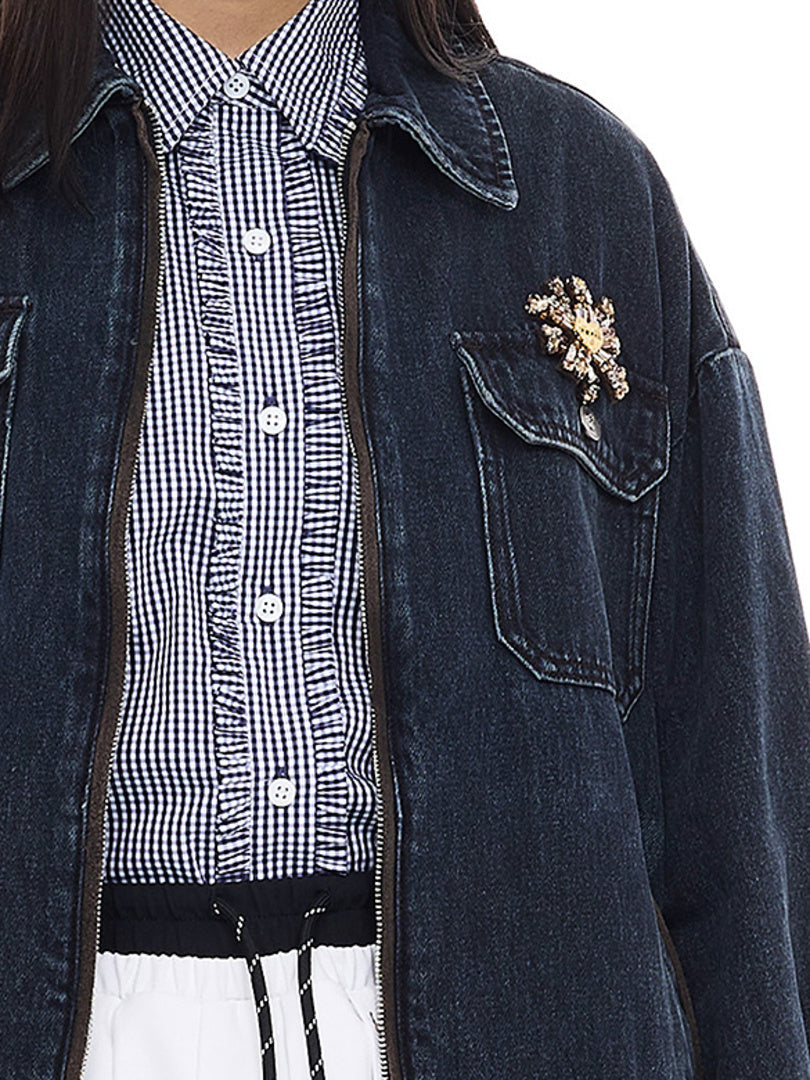 Suede Piping Denim Jacket