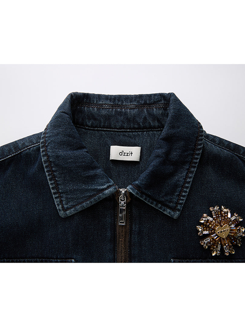 Suede Piping Denim Jacket