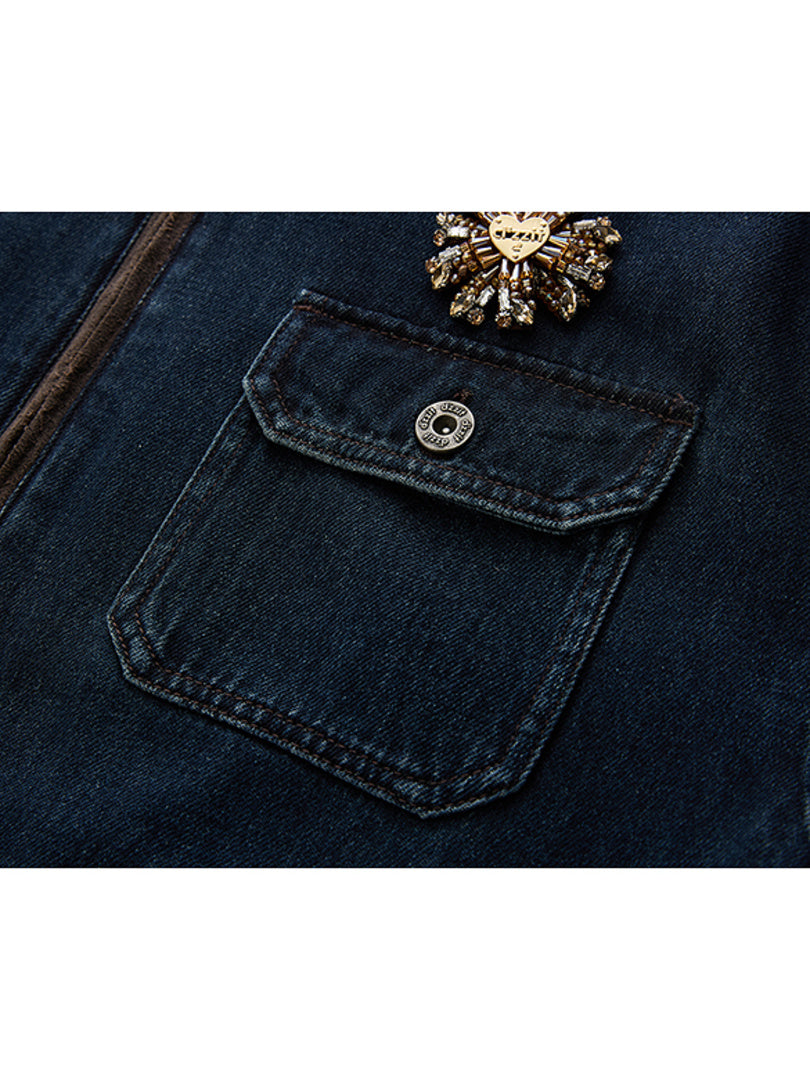 Suede Piping Denim Jacket