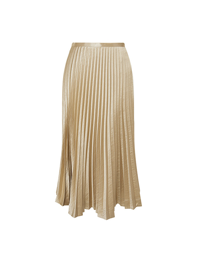 Gold Satin Pleats Skirt