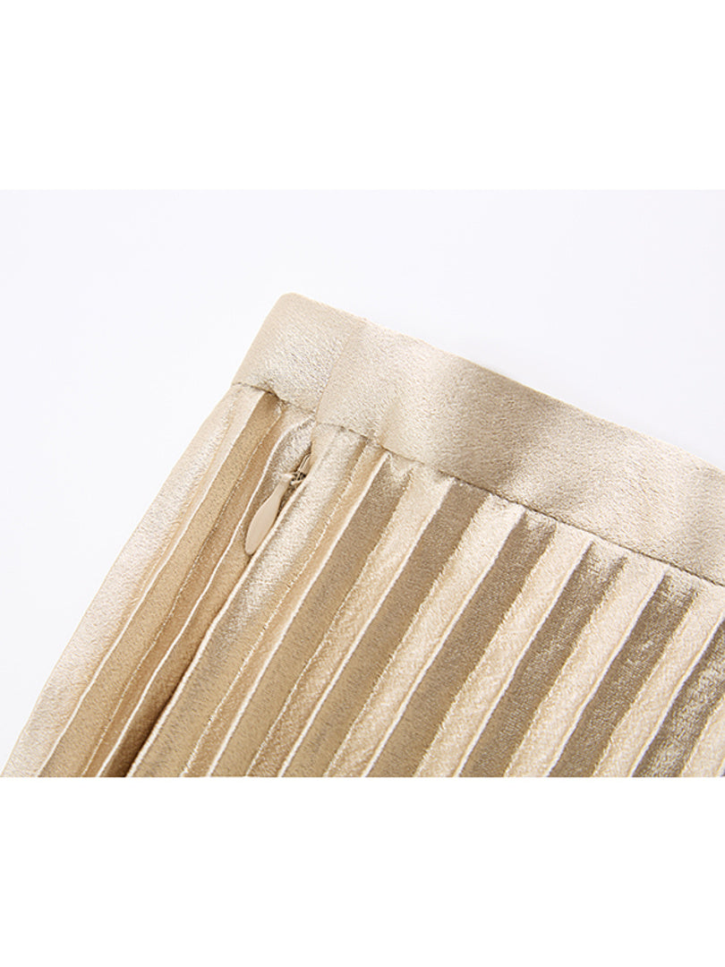 Gold Satin Pleats Skirt