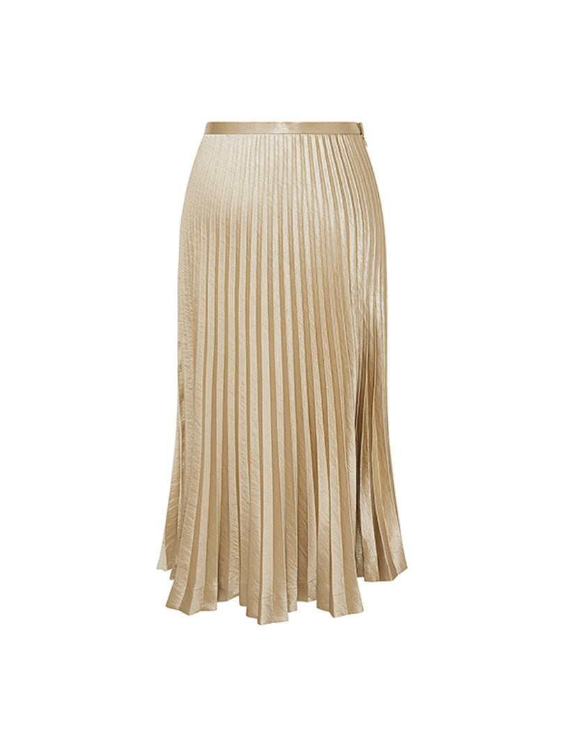 Gold Satin Pleats Skirt