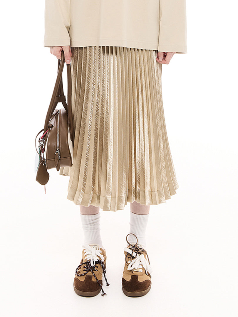 Gold Satin Pleats Skirt