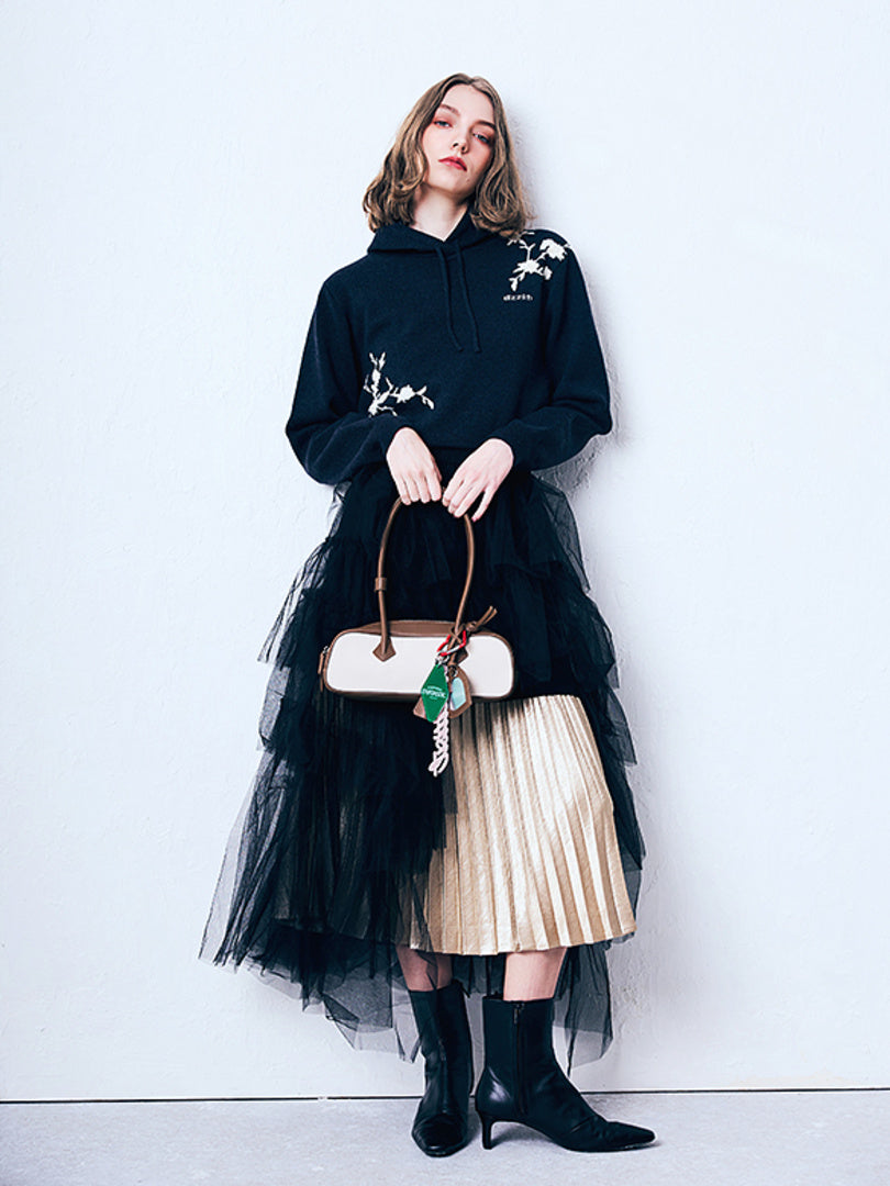 Gold Satin Pleats Skirt