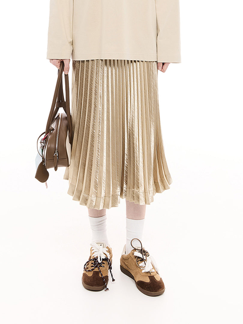 Gold Satin Pleats Skirt