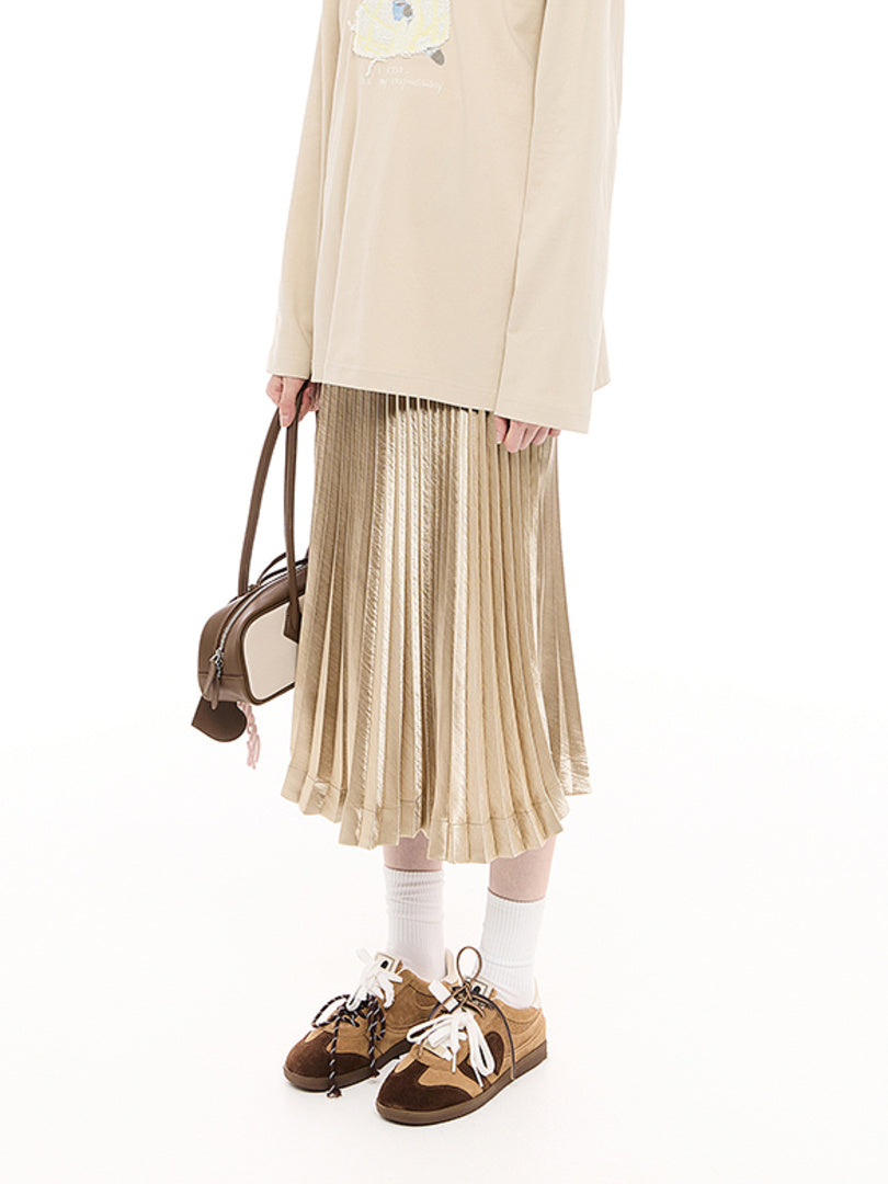 Gold Satin Pleats Skirt