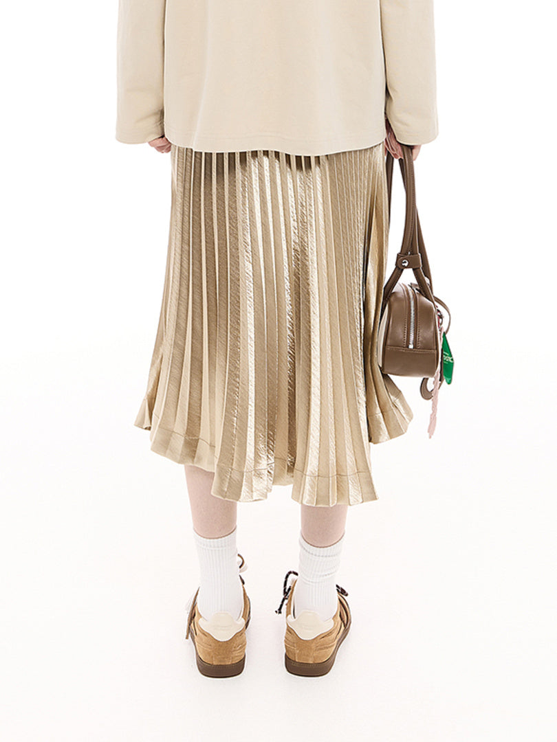 Gold Satin Pleats Skirt