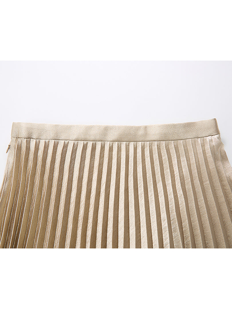 Gold Satin Pleats Skirt