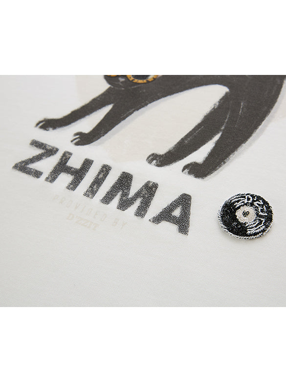 Cat Printed Badge T-shirt