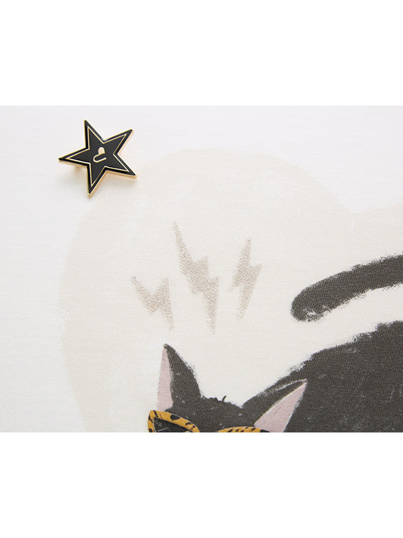 Cat Printed Badge T-shirt