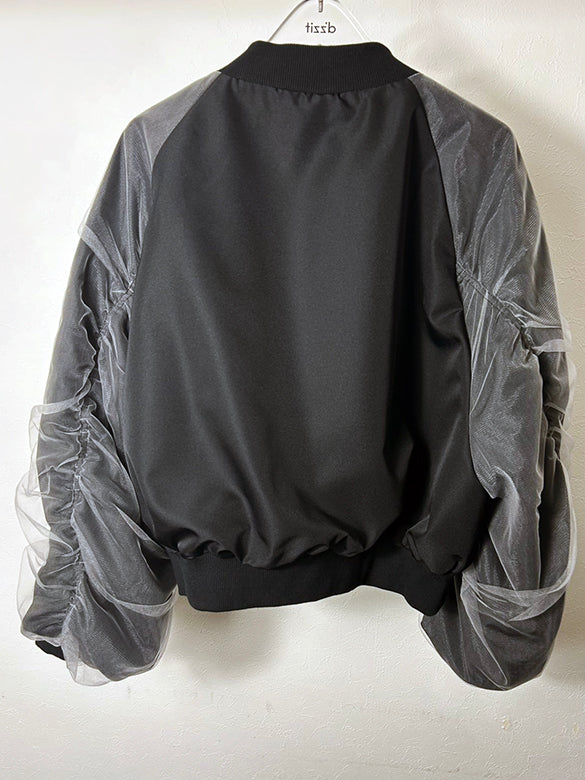 Tulle Combination Gather Sleeves Blouson