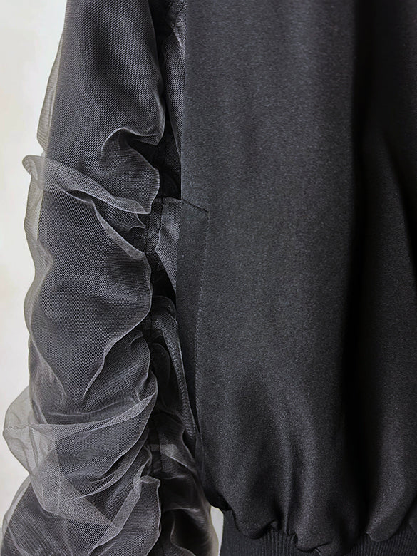 Tulle Combination Gather Sleeves Blouson
