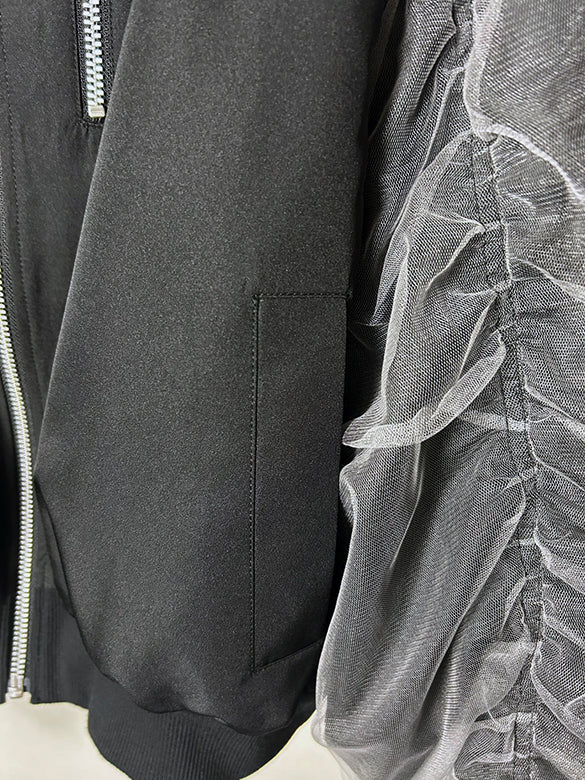 Tulle Combination Gather Sleeves Blouson