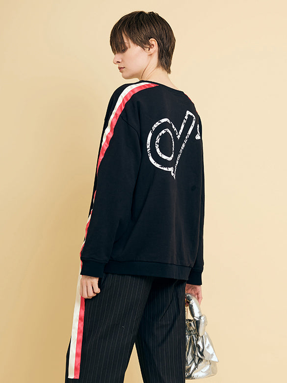 Line Tape Design Slit Sleeves Sweatshirt