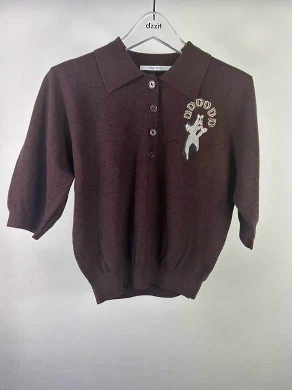 Animal Embroidery Polo Knit