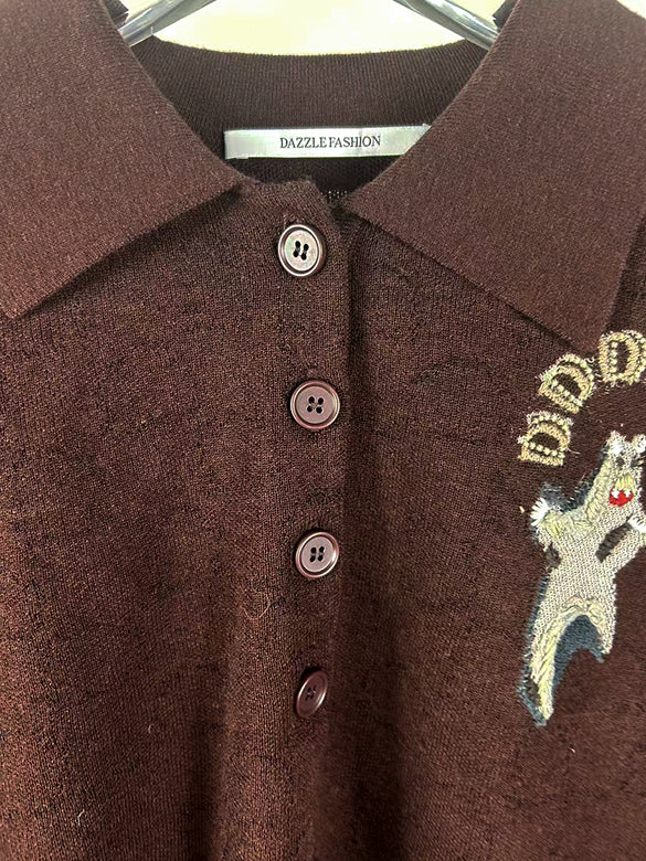 Animal Embroidery Polo Knit