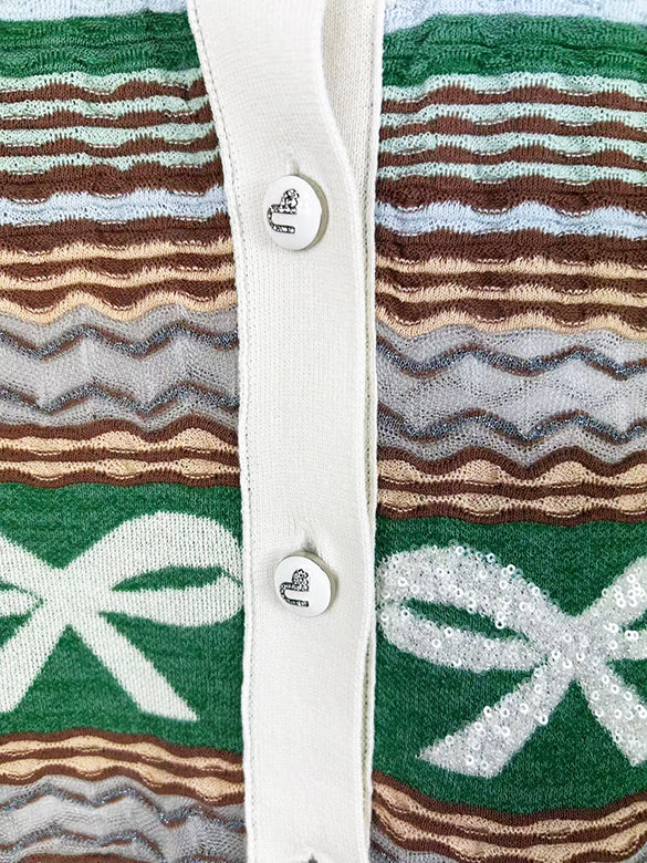 Retro Ribbon Stripe Knit Cardigan