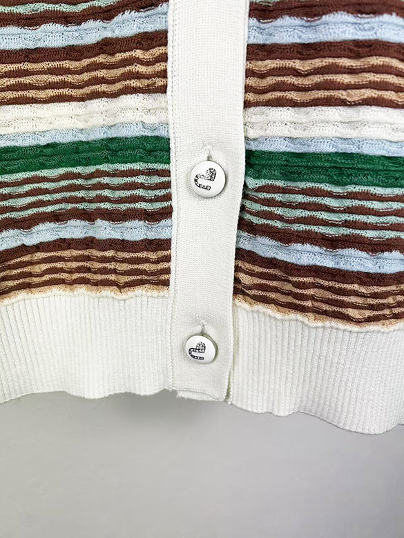 Retro Ribbon Stripe Knit Cardigan