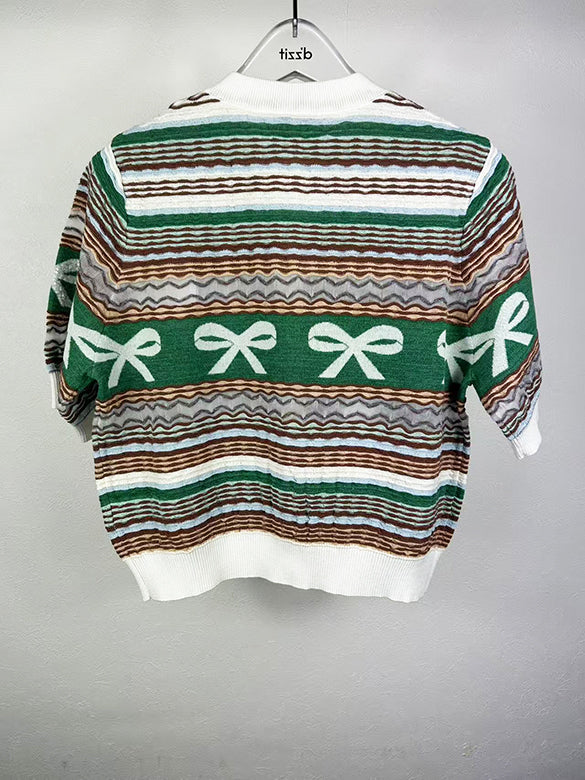 Retro Ribbon Stripe Knit Cardigan