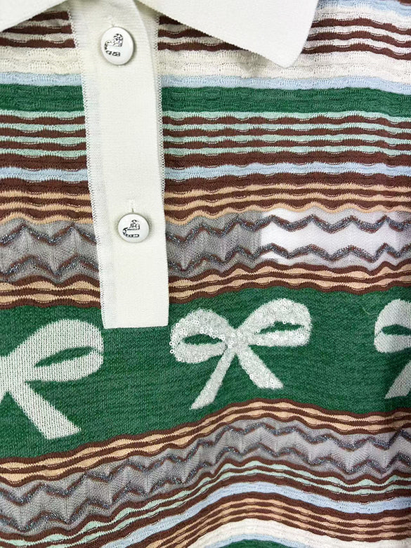 Retro Ribbon Stripe Polo Knit Dress