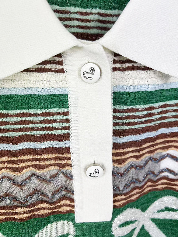 Retro Ribbon Stripe Polo Knit Dress