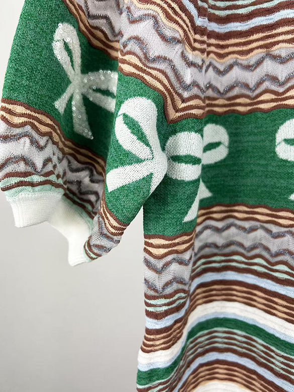 Retro Ribbon Stripe Polo Knit Dress