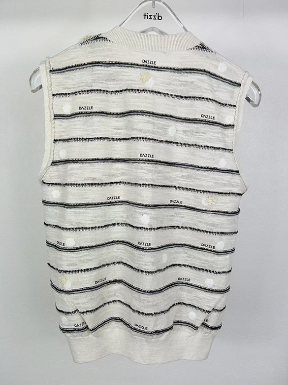 Logo Stripe Sleeveless Knit Cardigan