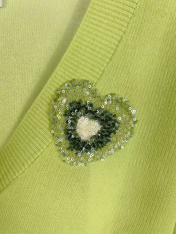 Fruit Sequins Motif Sheer Knit Cardigan
