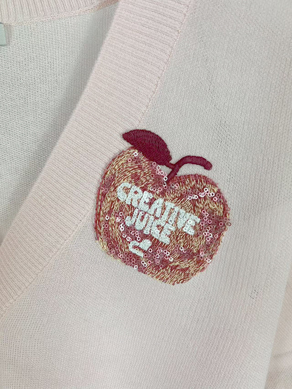 Fruit Sequins Motif Sheer Knit Cardigan
