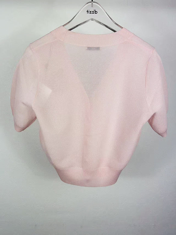 Fruit Sequins Motif Sheer Knit Cardigan