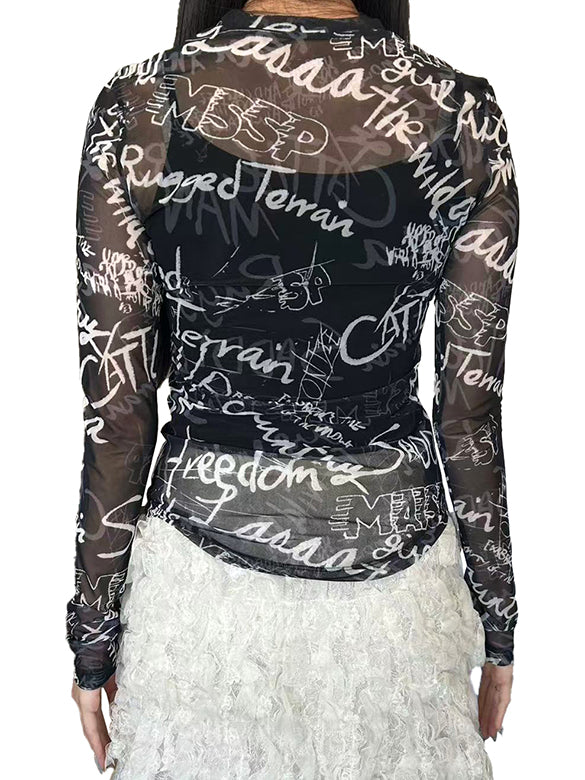 Printed Sheer Tulle Top