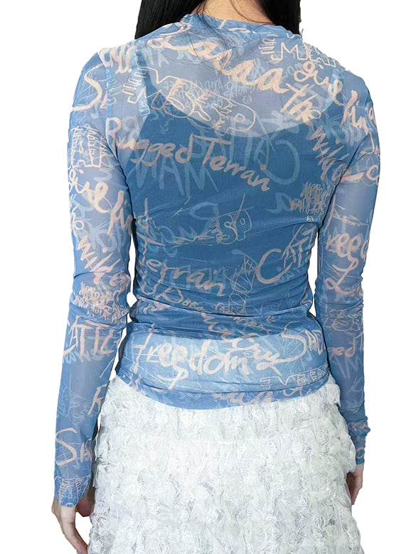 Printed Sheer Tulle Top