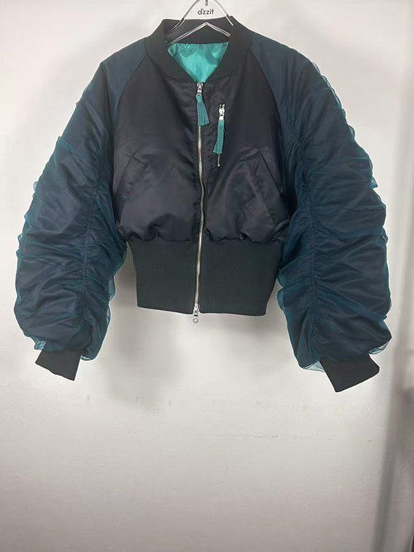 Tulle Stack Sleeves Short MA-1 Blouson